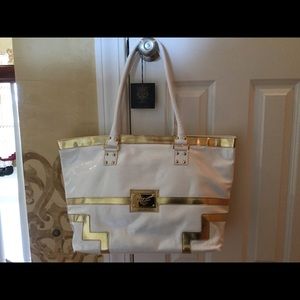 Guia’s Italian Leather White and Gold Large Tote